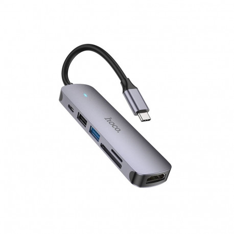 Adapter HUB 6in1 (HDTV+USB 3.0+USB 2.0+SD+TF+PD) USB-C Hoco HB28 black