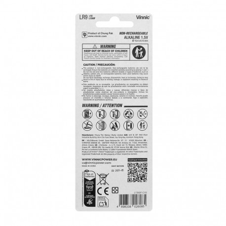 Battery - Vinnic LR9 L1560 625 EPX Alkaline Batteries, 10 Pcs