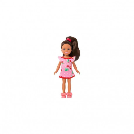 Barbie Chelsea Club Lula Small Doll, 6-Inch with Brunette Hair in Cherry-Print Dress & Sandals