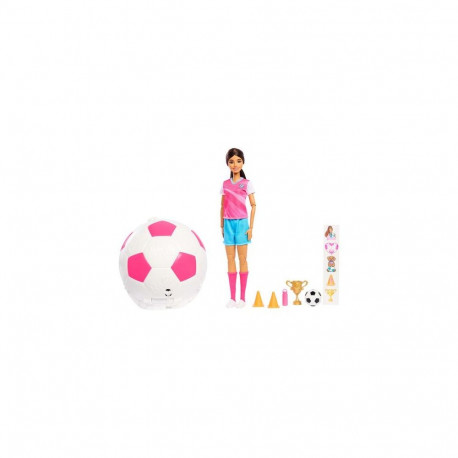 Barbie Team Roll and Reveal Soccer Player Doll and Accessories with Brunette Fashion Doll, 8 Surpris