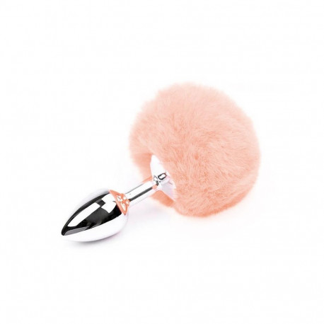 Soft Pink Faux fur Rabbit Tail Stainless Plug Size S