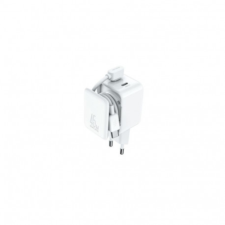 Joyroom Travel Charger GaN Fast Charger C+C, 45W, PD, PPS, UFCS, with Built-in Cable Organizer, Whit
