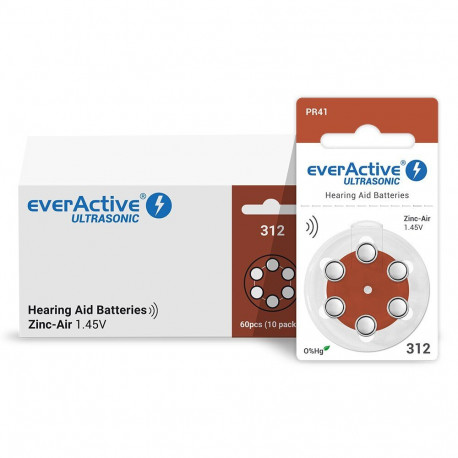 Hearing Aid Battery - Everactive Ultrasonic 312 PR41 1.45V, 60 pcs