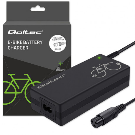 Qoltec e-bike charger 36V 42V 2A 3P-GX16