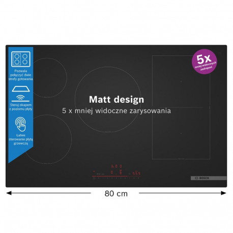 Bosch induktsioonpliidiplaat Serie 6 PVW81CHB1E integreeritav 80cm 5 tsooniga, must