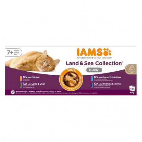 IAMS märg kassitoit vanematele kassidele liha- ja kalasegu želees 48x85g