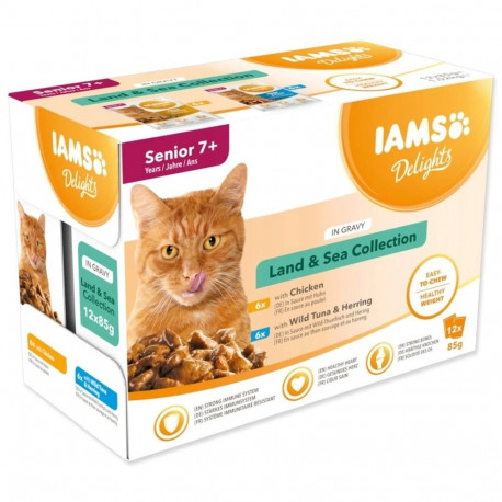 IAMS DELIGHTS Senior Land & Sea Collection in Gravy box – wet cat food – 12x85g