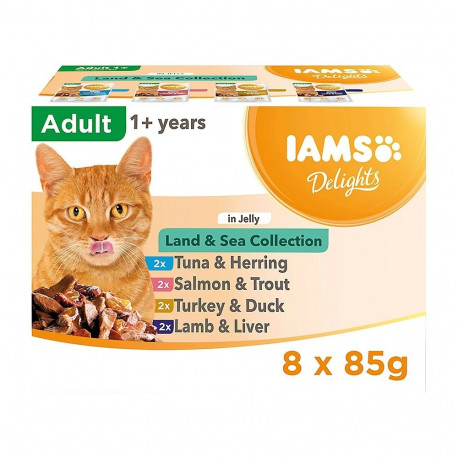IAMS DELIGHTS märg kassitoit maa ja meri kollektsioon karbis tarretises 8x85g