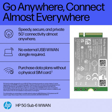 Mobile Broadband Modem - HP 5G Modem FM350-GL, 4G/5G Sub-6 GHz, M.2
