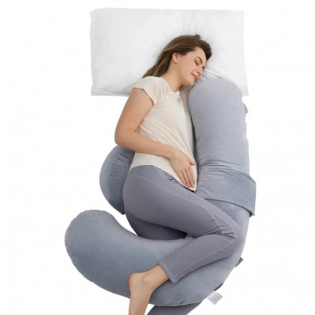Pregnancy Pillow - Momcozy PP007 F-Shaped Support With Removable Cover Gray