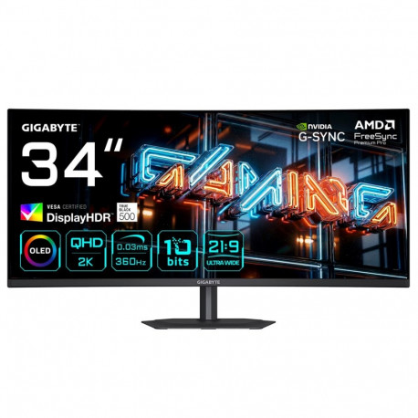 GIGABYTE MO34WQC36 34” WQHD Curved Gaming Monitor - 3440 x 1440, 360Hz, 0.03ms, KVM, 300 cd/m², Free