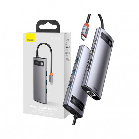 Baseus CAHUB-CV0G Metal Gleam Series 8in1 Hub / USB-C to 3x USB 3.0 / HDMI / USB-C PD / Ethernet RJ4