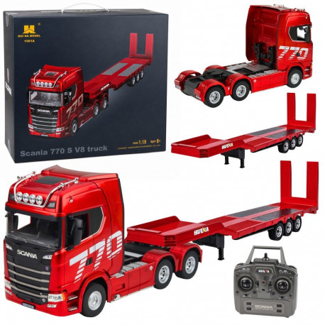 Huina veoauto Scania 770S kaugjuhtitav poolhaagisega 1:18, punane