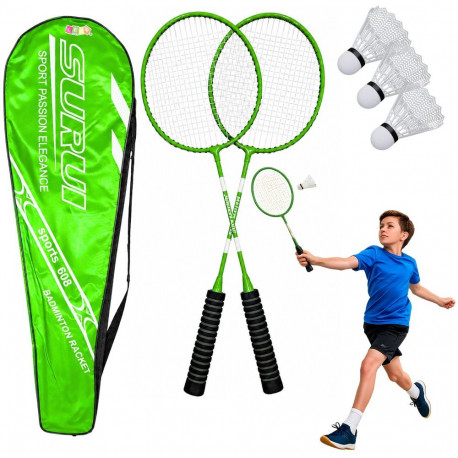 Badmintonikomplekt reketid 3 sulgpalli kott, roheline