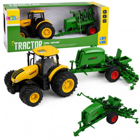 Põllutraktor 1:24 külvikuga ja agregaadiga tuled ja helid, kollane