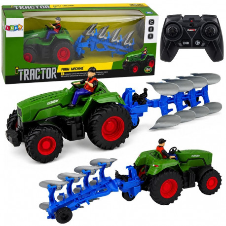 traktor 1:24 RC auraga ja talunikuga tuledega, roheline