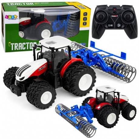 Traktor 1:24 kaugjuhtimispultiga kardaanvõlliga tuledega, punane