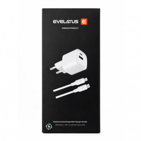 Evelatus FusionChage Wall Charger Bundle 20W Power Adapter - 60W USB-C to Lightning Silicone Cable W