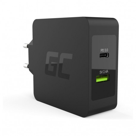 Green Cell laadija 45W 2-pordiline USB-C/USB3.0 QC3.0 koos 2m USB-C kaabliga, must