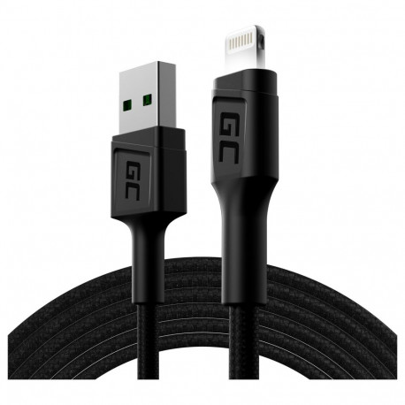 "Green Cell USB 3.0 > Lightning (ST-ST) 2m Ladekabel LED Schwarz"