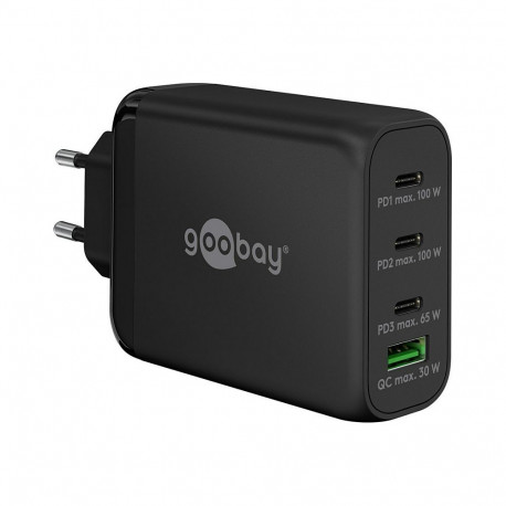 Goobay mitme pordiga USB-C PD kiirlaadija 100W 1x USB-A QC 3x USB-C PD GaN-Technologie, must