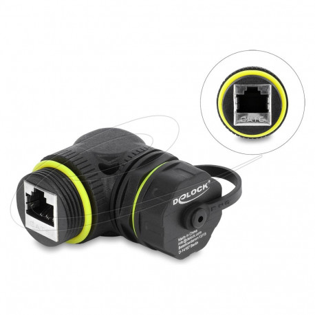 "Delock Kabelverbinder RJ45 Buchse zu RJ45 Buchse Cat.6 mit M23 x 1,5 mm Gewinde und Verschlusskappe
