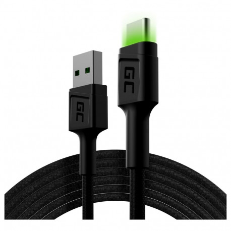 "Green Cell USB-C > USB-A 2.0 (ST-ST) 2m Ladekabel LED Schwarz"
