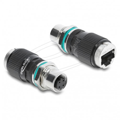 "Delock M12 Adapter D-kodiert 4 Pin Buchse zu RJ45 Buchse zum Einbau rund gerade"