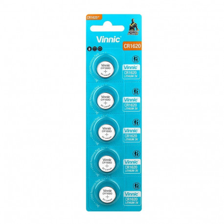 Battery - Vinnic CR1620 3V Lithium Button Cell 16mm, 5 Pcs