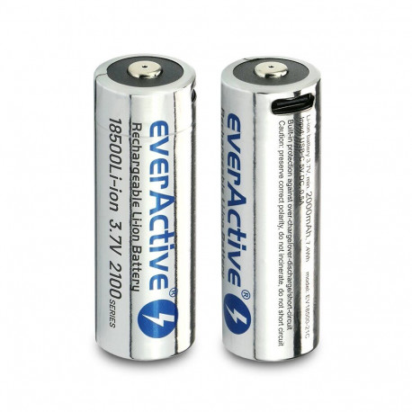 Battery - everActive 18500 2100mAh USB-C Rechargeable Lithium-Ion, Silver