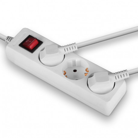 Power Extension Cord - Lindy 3-Way Schuko 45° Angled With Switch White