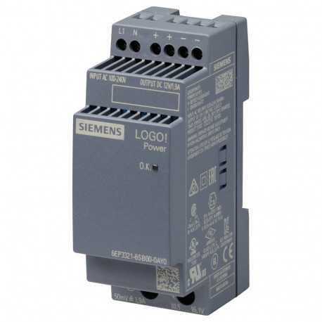 "Siemens 6EP33216SB000AY0 LOGO!POWER 12V 1,9A Geregelte Stromversorgung"