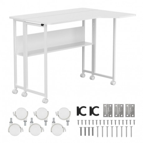 Maclean l-kujuline kokkupandav laud MC-126 L/W ratastel 100x73cm max. 50kg, valge