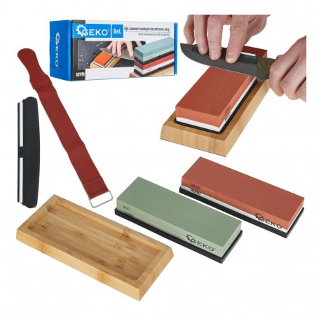 Geko knife sharpening stones set G81198, 400/1000 and 3000/8000, bamboo base, 8 pieces
