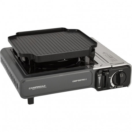 Gaskocher Camp'Bistro 3 mit Grillplatte(silber/grau, 2,2kW Einflammkocher, Modell 2025)