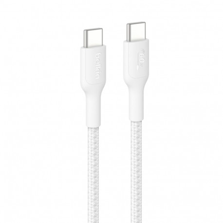 Belkin punutud USB-C/USB-C kaabel CAB024hq2mWH 60W 2m, valge