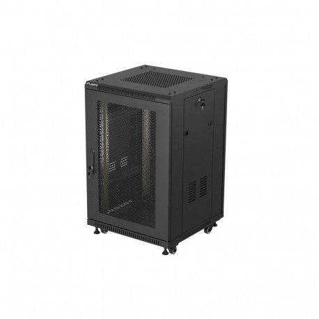 19" 18U 600 × 600 BLACK FLOOR-STANDING RACK CABINET WITH PERFORATED DOOR, LANBERG (FLAT PACK)