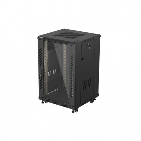 19" 18U 600 × 600 BLACK FLOOR-STANDING RACK CABINET WITH GLASS DOOR, LANBERG (FLAT PACK)