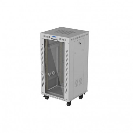 19" 22U 600 × 600 GREY FLOOR-STANDING RACK CABINET WITH GLASS DOOR AND LCD, LANBERG (FLAT PACK)