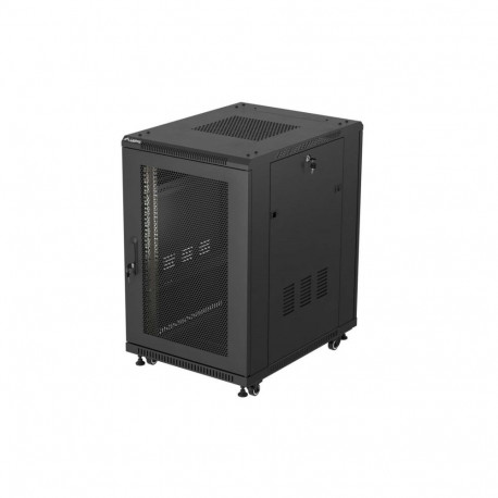 19" 18U 600 × 800 BLACK FLOOR-STANDING RACK CABINET WITH PERFORATED DOOR, LANBERG (FLAT PACK)