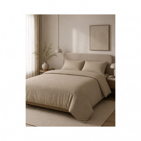 BED COV SET STRIPED SATEEN SAND 140X200