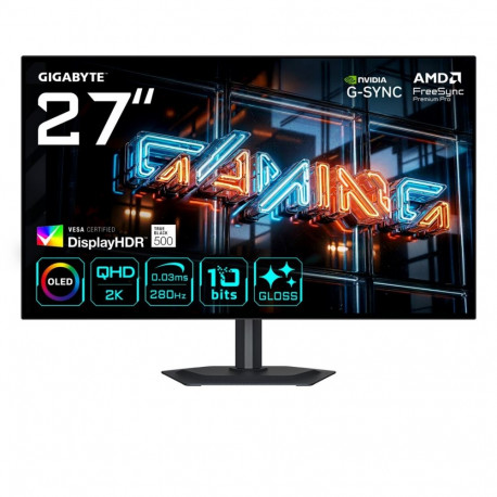 GIGABYTE mängumonitor MO27Q28GR 27" läikiv WOLED QHD, 2560 x 1440, 280Hz, 0.03ms, 335cd/m², Display 
