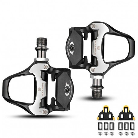 Rockbros Rockbros LP-RD2BK Shimano SPD-SL Road Pedals with Yellow Cleats - Black and Silver