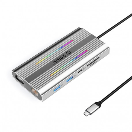 Orico Orico XCR 12in1 RGB USB-C Docking Station 3x USB-A USB-C PD 100W HDMI 4K VGA RJ45 Gigabit SD a