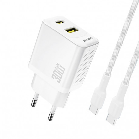 Dudao Dudao A27TCEU PD 30W GaN USB-A USB-C Wall Charger with USB-C Cable - White