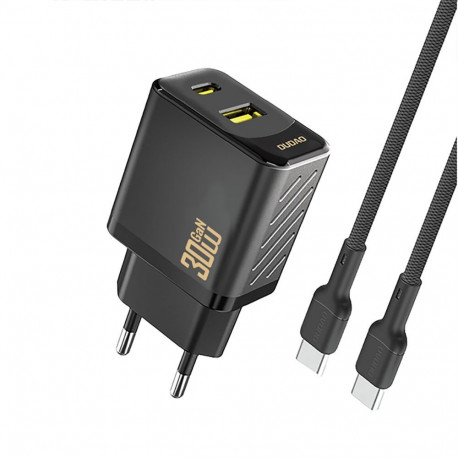 Dudao Dudao A27TCEU PD 30W GaN USB-A USB-C Wall Charger with USB-C Cable - Black