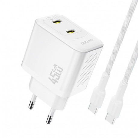 Dudao Dudao A28PCEU PD 45W GaN 2xUSB-C Wall Charger with USB-C Cable - White