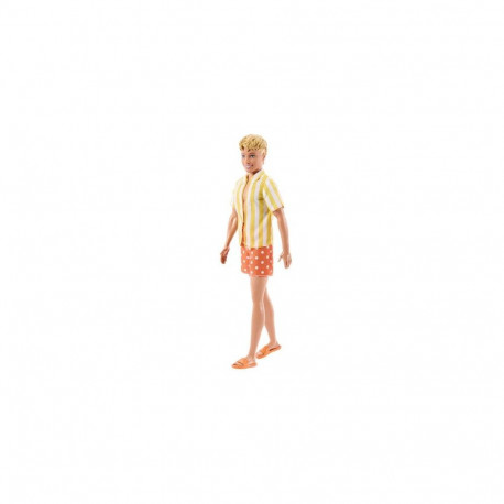 Barbie Fashionistas Style Ken Doll #252 in Orange and Yellow Polka-Dot Shorts, Yellow and White Stri