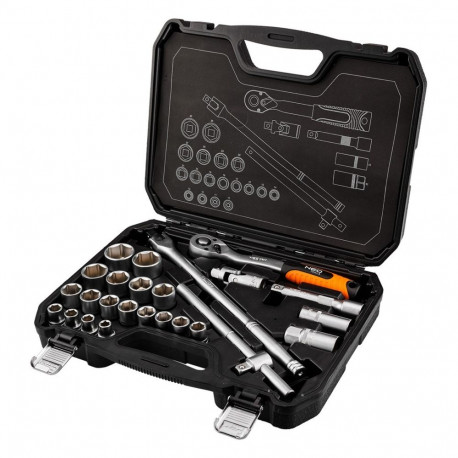 Zestaw kluczy nasadowych 1/2", 25 szt., satynowy