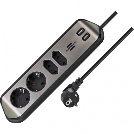 Brennenstuhl 1153590410 power extension 2 m 4 AC outlet(s) Indoor Black, Silver